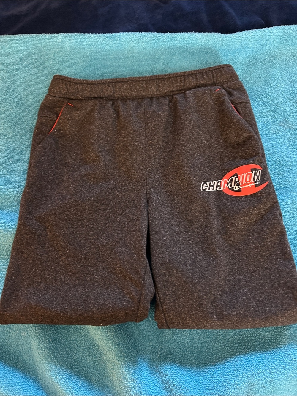 Champion Dark Gray Athletic Shorts with Red Logo Trim